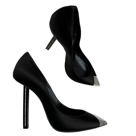 Saint Laurent Black Satin & Crystals Heels - Picture 3 of 9